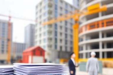 Modern Korean construction site, financial organization, efficient paperwork